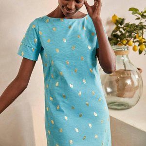Boden Darcey Jersey T-shirt Dress Aqua Citrus Fruit Foil Size 6P
